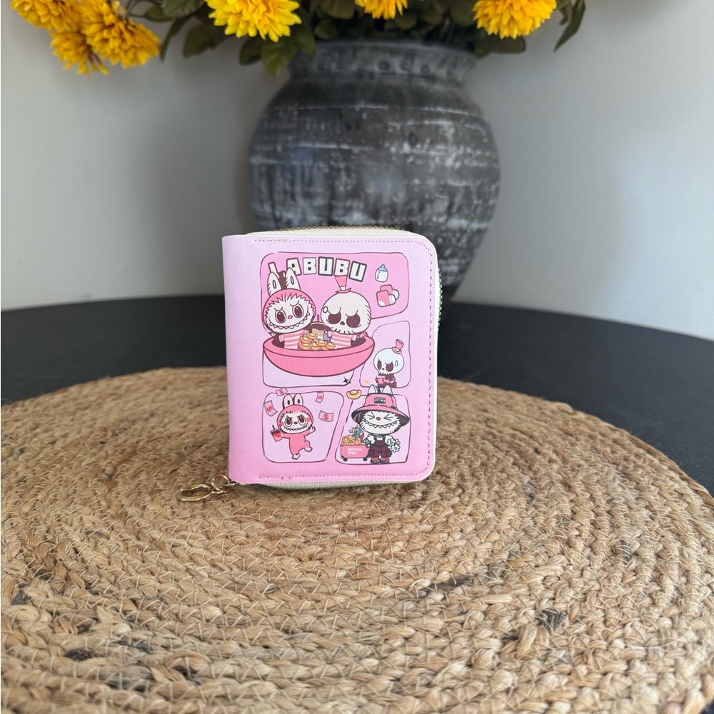 Labubu Small Zip Wallet Cartoon Character Vegan Leather Cute Compact